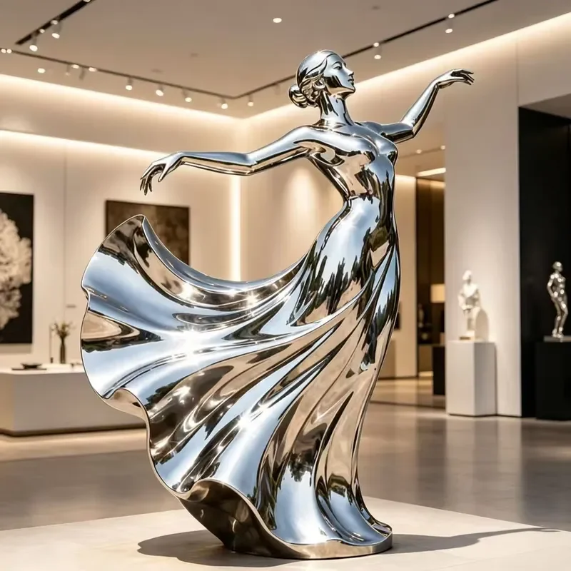 Mirror Polished Stainless Steel Dancer Sculpture - Abstract Ballerina Statue for Lobby Hotel Decoration