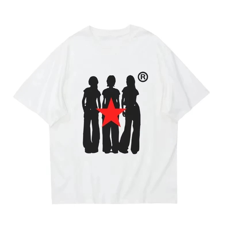 

2025 Cotton T-shirt Street wear Harajuku Aesthetic Flat print casual short sleeve T-shirt Retro Hiphop loose top Punk T-shirt