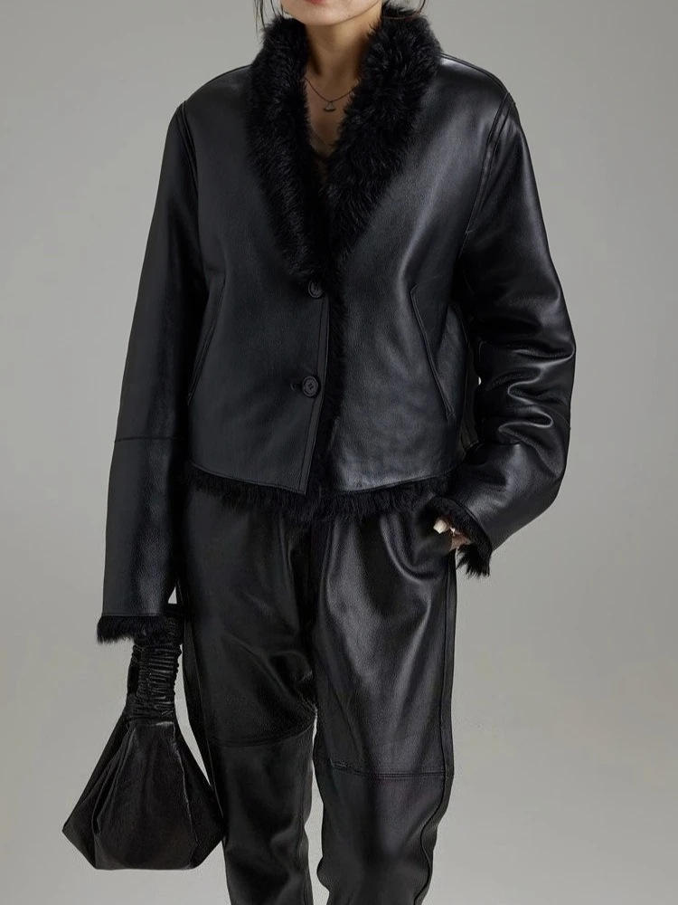 

Высококачественные роскошные женские дубленки из овечьего меха Тосканы, простая двусторонняя одежда, короткая зимняя шуба из натуральной кожи с натуральным мехом