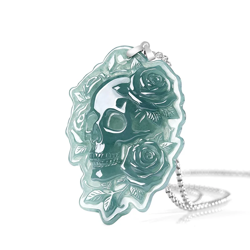 Natural Burmese Jadeite Skull Pendant Necklace Fashion Vintage 925 Silver Real Jade Designer Luxury Gemstone Gifts for Women – Buy with Discount from AliExpress