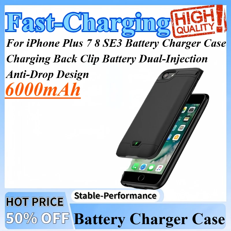 

6000mAh Charging Back Clip Battery Dual-Injection Anti-Drop Design Compatible For iPhone Plus 7 8 SE3 Battery Charger Case