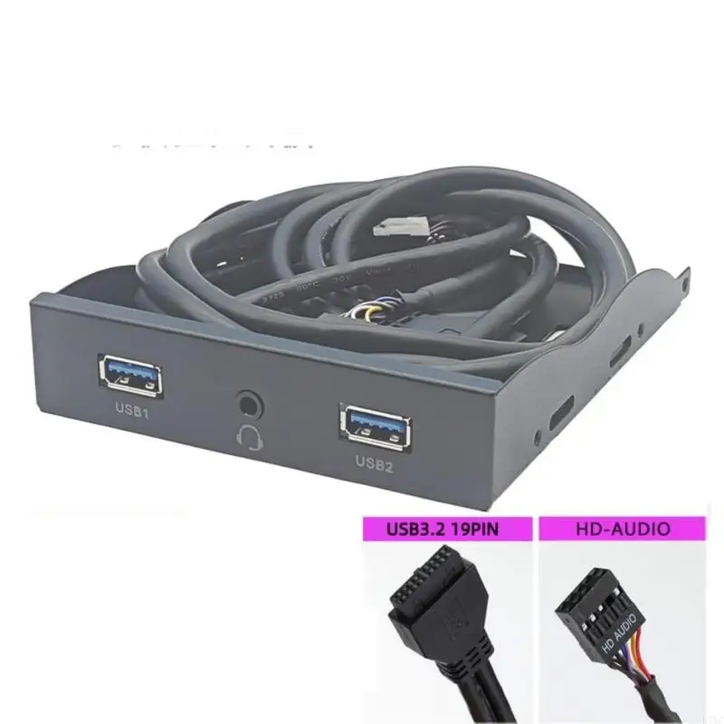 D7YC 3.5inch Hubs 19 Pin to USB 3.2 GEN1 3.5mm Headphone Expansion Front Panel
