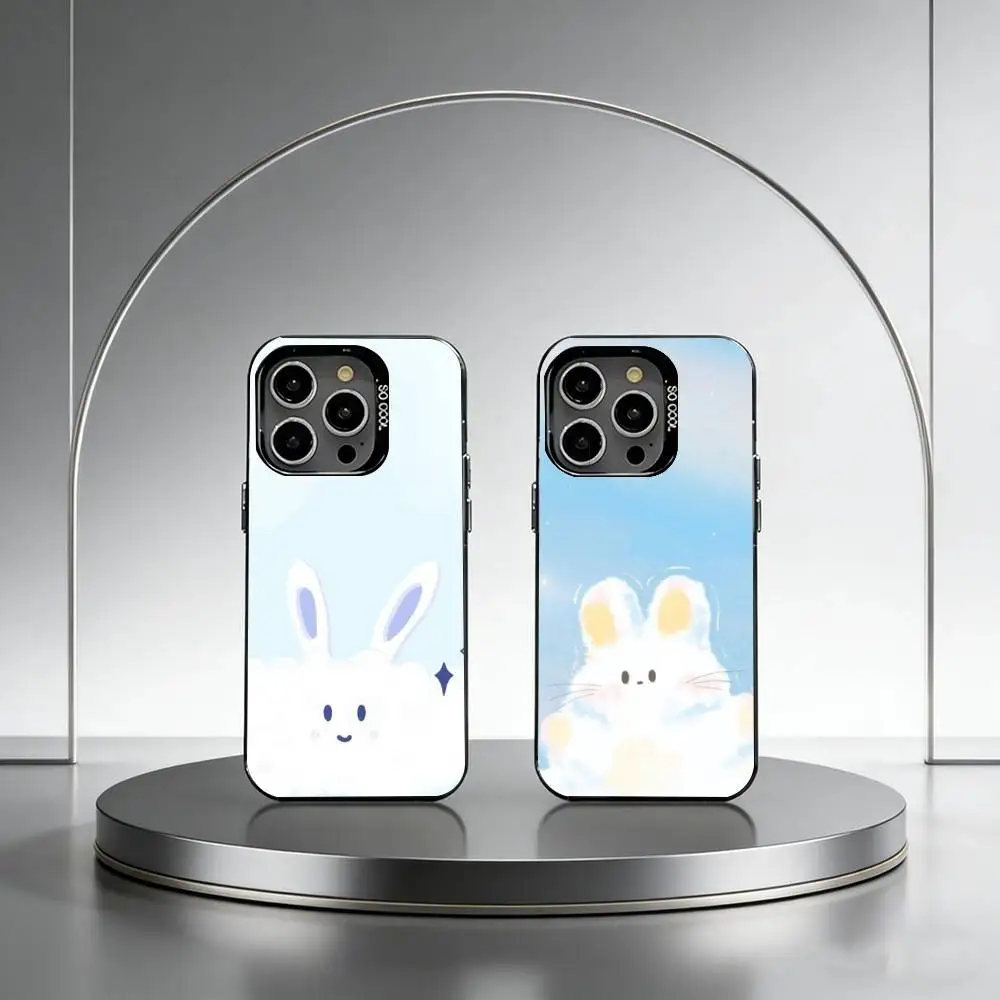 Cloudy Bunny Phone Case For iPhone 17,16,15,14,13,12,11 Plus,Pro Max,XS,Colorful Silver Phone case Funda Cover