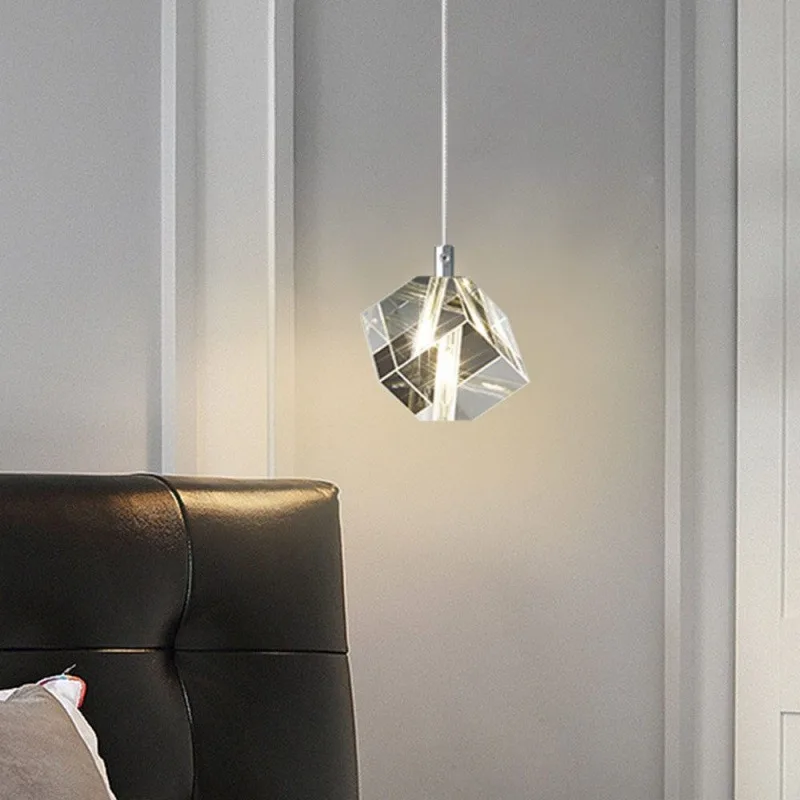 

Elegant Crystal Pendant Lights Postmodern Living Room Kitchen Bedroom Headboard Minimalist Artistic Long Line LED Hanging Lamps