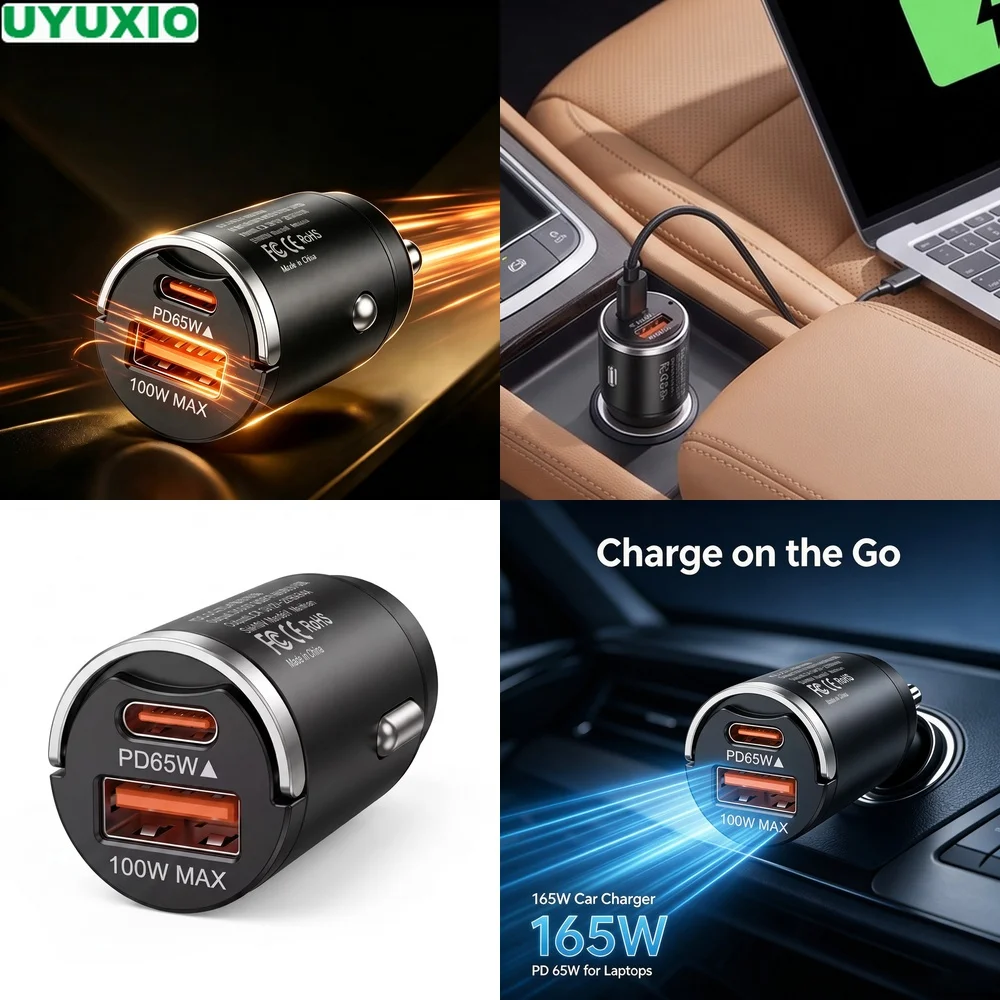 carregador-de-carro-de-165w-com-duas-portas-design-embutido-em-liga-de-zinco-65w-usb-c-power-delivery-e-100w-usb-a-para-viagens-e-uso-diario