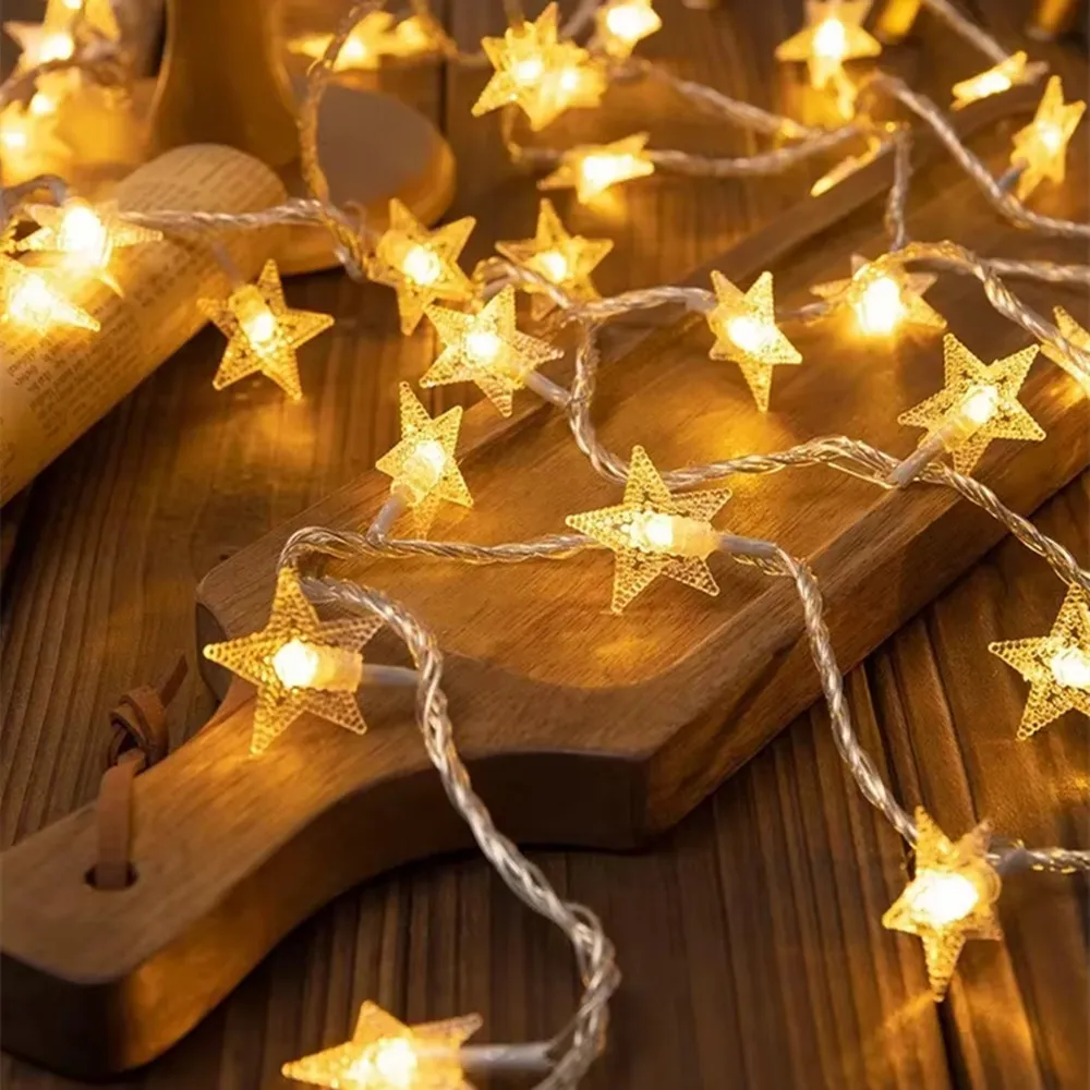 Luci a forma di stella alimentate a batteria Ghirlanda di Natale a luce fata a LED per la decorazione della casa da campeggio per feste di Halloween di Capodanno