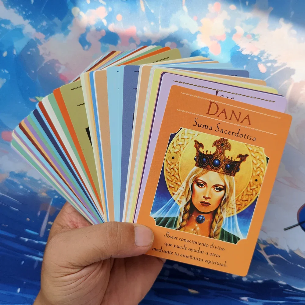 Novo 12x8.7cm versão espanhola deusa oracle cartões adivinhação para jogos de fortuna deck de 44 cartas, oráculo espanhol com palavras-chave