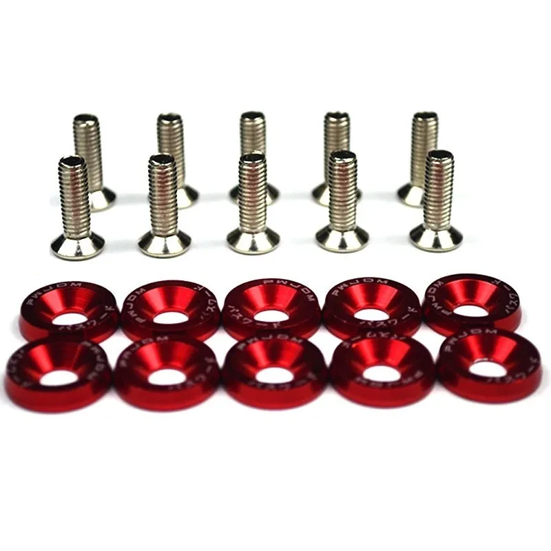 10pcs Red M6 JDM Car Modified Hex Fasteners Fender Washer Bumper Engine Concave Screws Car-styling