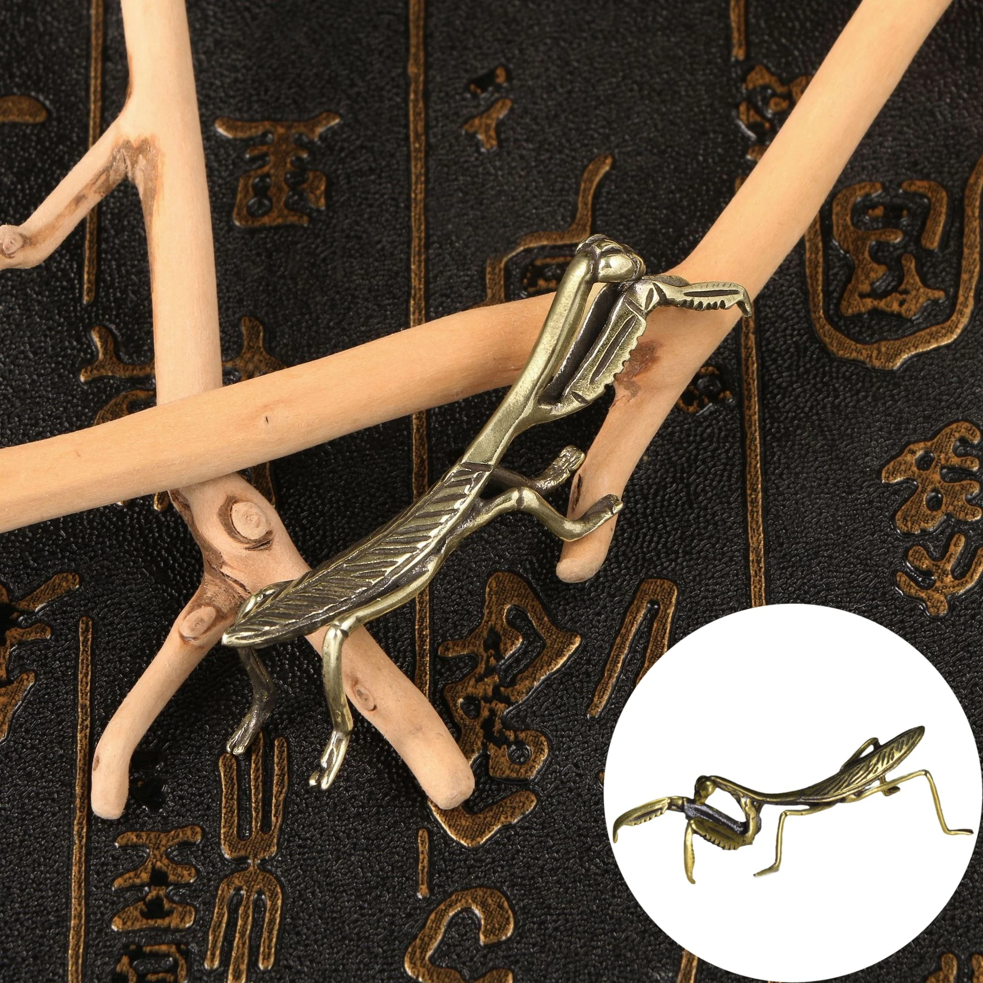 Ornamento Retrô de Mantis em Latão Simulado, Estatuetas de Insetos Vintage, Decorações de Mesa em Miniatura, Artesanato, Bichinho de Chá, Colecionáveis de Feng Shui