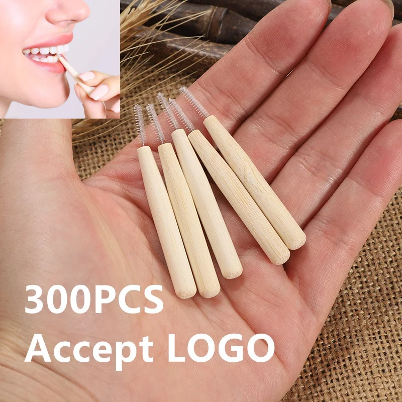 300pcs Custom Logo Bamboo Interdental Brushes Dental Floss Cleaners Teeth Brush Toothpick Oral Care Tool Teeth Cleaner