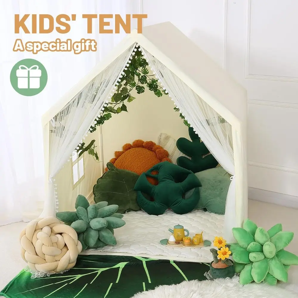 Barraca infantil com tapete, luzes estreladas, barracas de brincar infantis para crianças, barracas internas para brincar, barraca de princesa para meninas, bege com malha