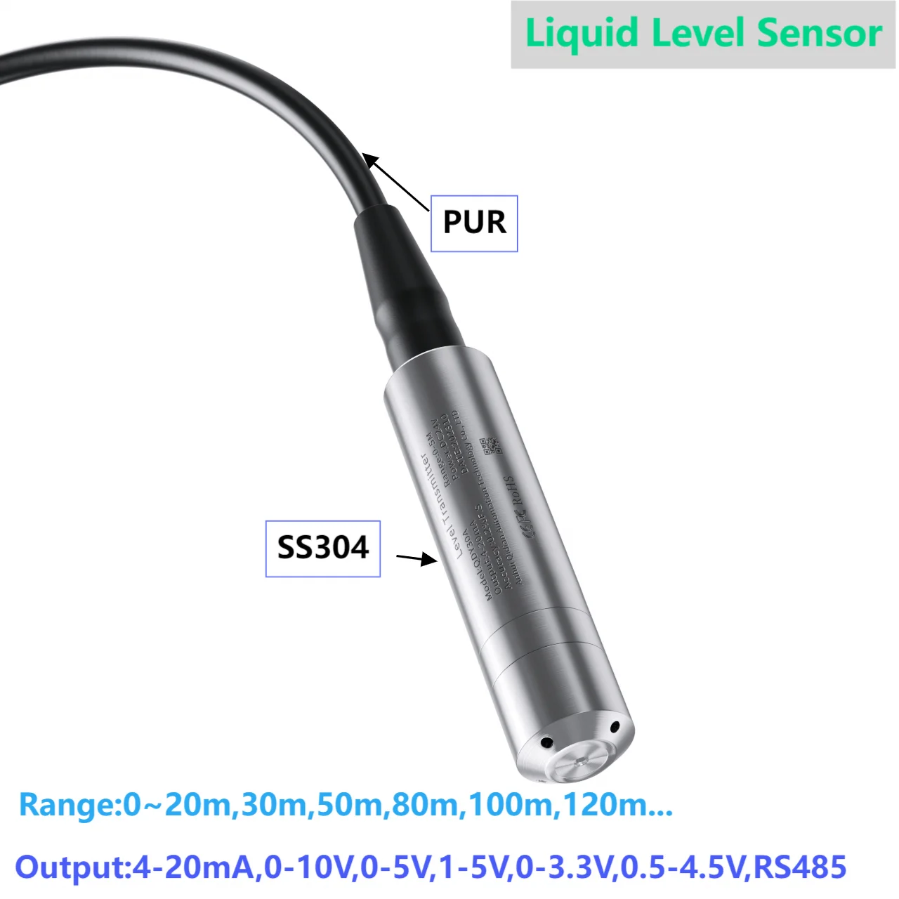 0-80M 50M Liquid Level Sensor Transmitter for Tank Water Level Transducer 4-20mA 0-10V Hydrostatic Water Level Sensor