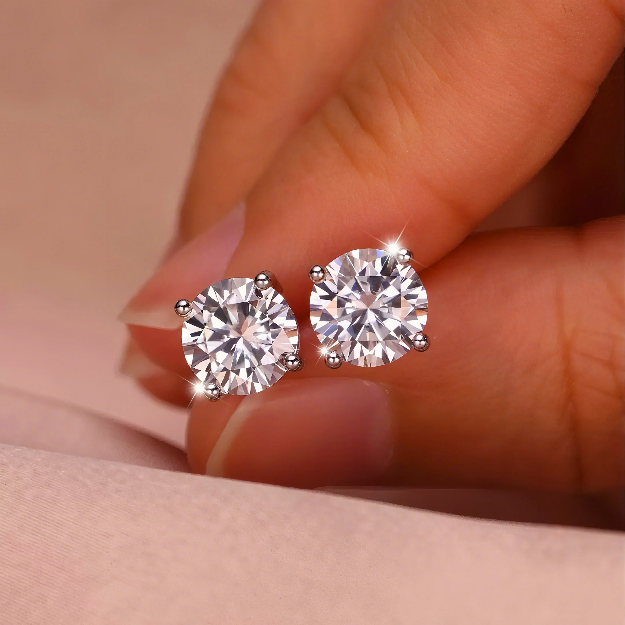 Four-Prong Setting 0.4-1 Carat Simulated Moissanite Women's Stud Earrings, Sparkling Pierced Fine Jewelry