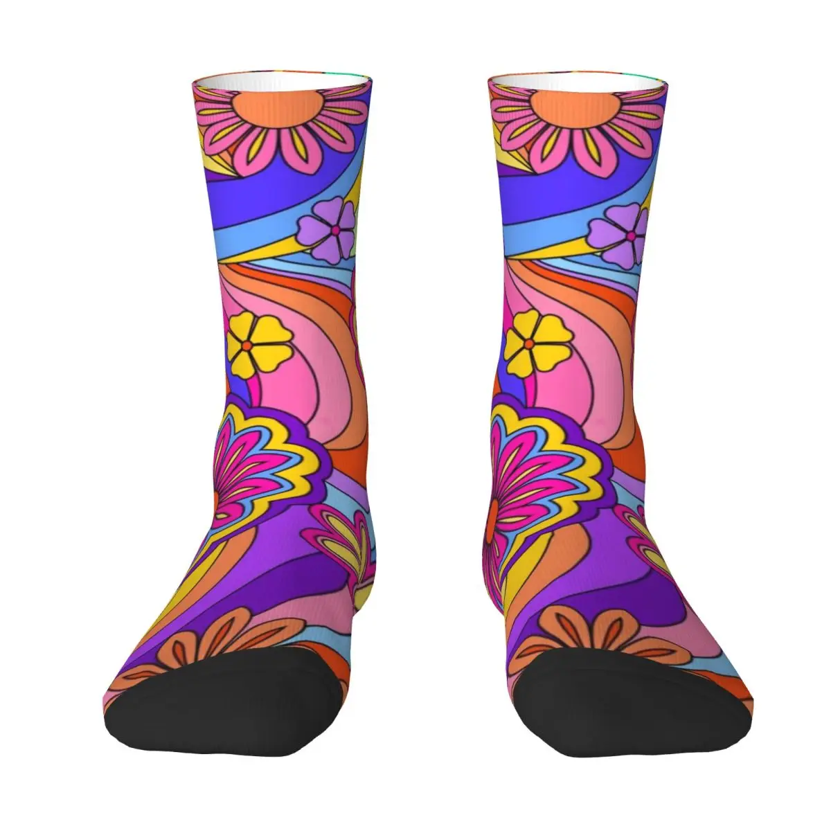 Groovy Hippie Print Socks Flower Power Leisure Stockings Winter Anti Skid Female Socks Breathable Design Skateboard Socks