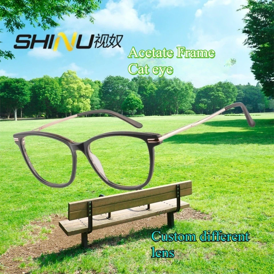

SHINU Brand Women Eyeglasses Frames Acetate Frame For Women Cat eye photochromic resin lenses can wholesale for optics shop