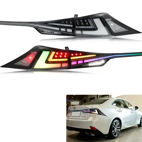 LED RGB Tail Lights for Lexus IS250 IS350 IS200t IS300 ISF 3IS 2014-2020 Color Change Multicolor Clear Rear Lamps Assembly
