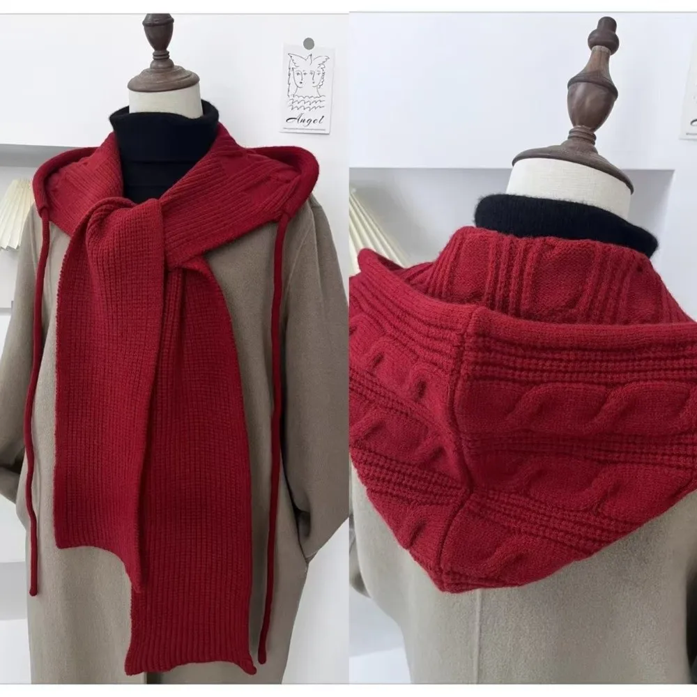 Moda inverno quente xale balaclava chapéus integrado engrossar malha pulôver chapéu macio proteção de orelha cachecol com capuz