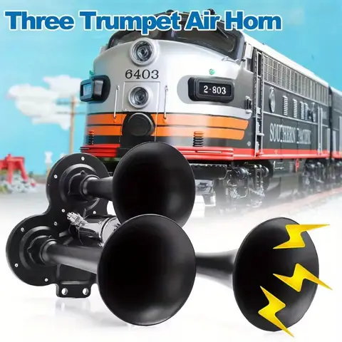 100dB 12V/ 24V Air Horn Kit with 3 Trumpets: Train Horn for Cars, Trucks, Boats, and Motorcycles
