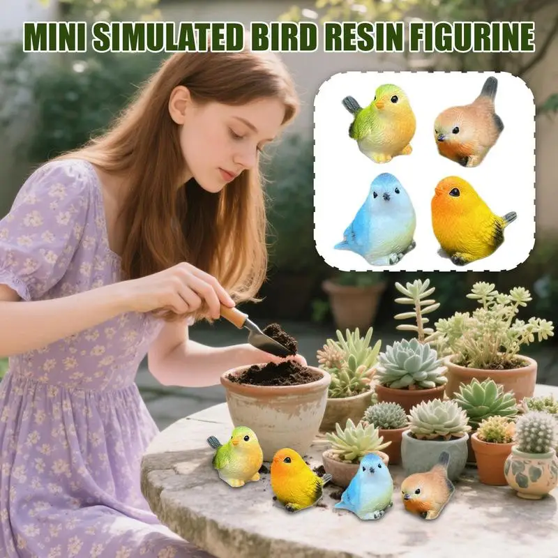 Miniature Birds 4X Bird Outdoor Statues Realistic Resin Sculpture Decorative Sparrow Figurine For Home Farmhouse Porch Yard Lawn