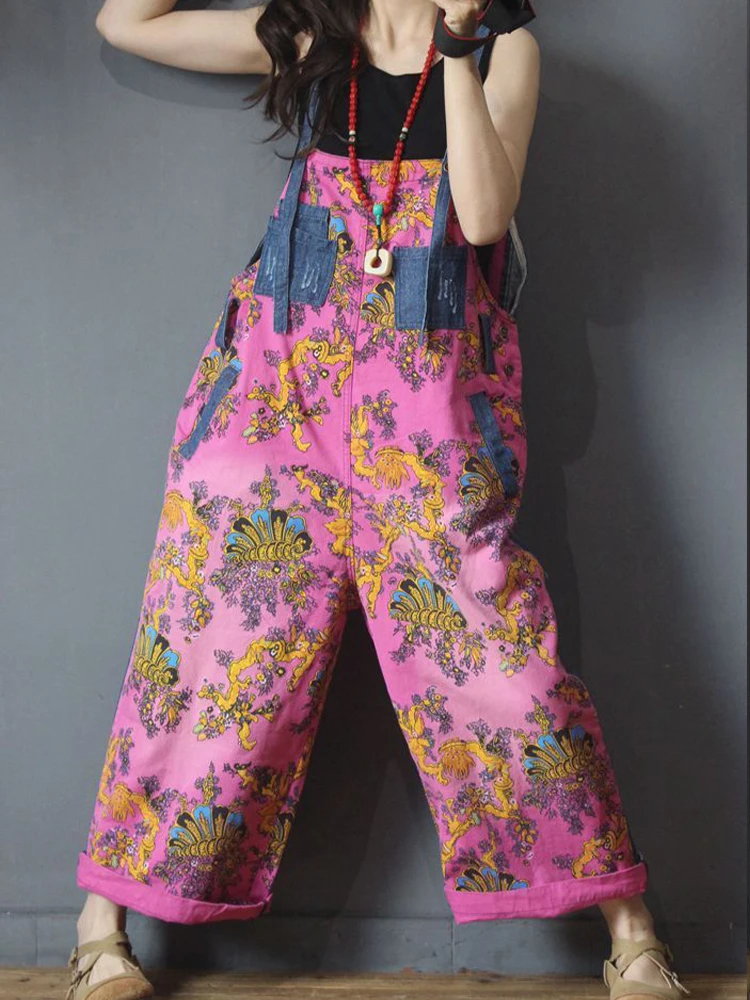 Max LuLu Luxury Chinese Designer Clothing Streetwear Fashion Womens Printed Floral Jeans Punk Wide Overalls Female Casual Pants