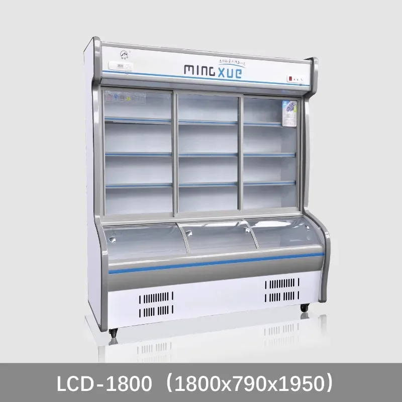 Refrigerador comercial de vidro com display LED de temperatura dupla, tipo porta aberta, refrigerador de bebidas de supermercado, equipamento de refrigeração legal