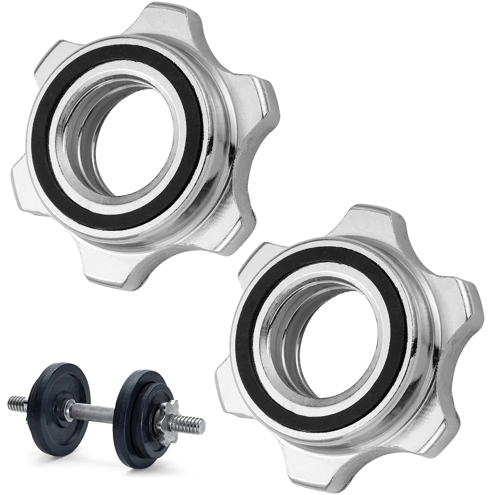 2 PCS Exercise Collars Hook Barbell Hex Nut Metal Silver Iron Screw Cap Dumbbell