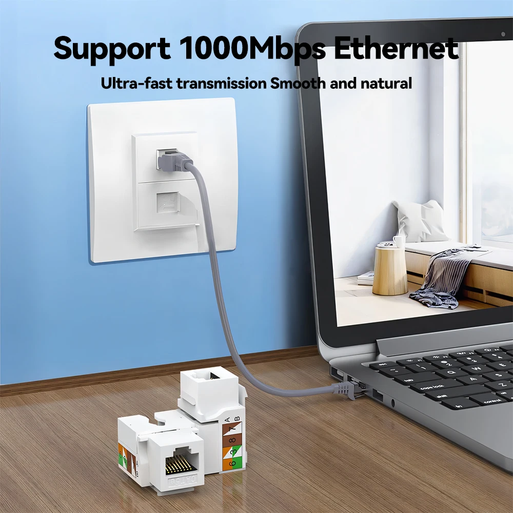 مقبس Denswire RJ45 Cat5E/6 Keystone، قارنة توصيل الوحدة غير المحمية، متوافقة مع كابل شبكة إيثرنت Cat5e/Cat6