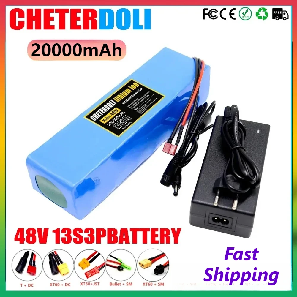 

13S3P 20Ah Lithium-ion Battery Pack 48V 20000mAh for 54.6V E-bike Electric Bicycle Scooter with 250W 350W 500W 750W 1000W BMS