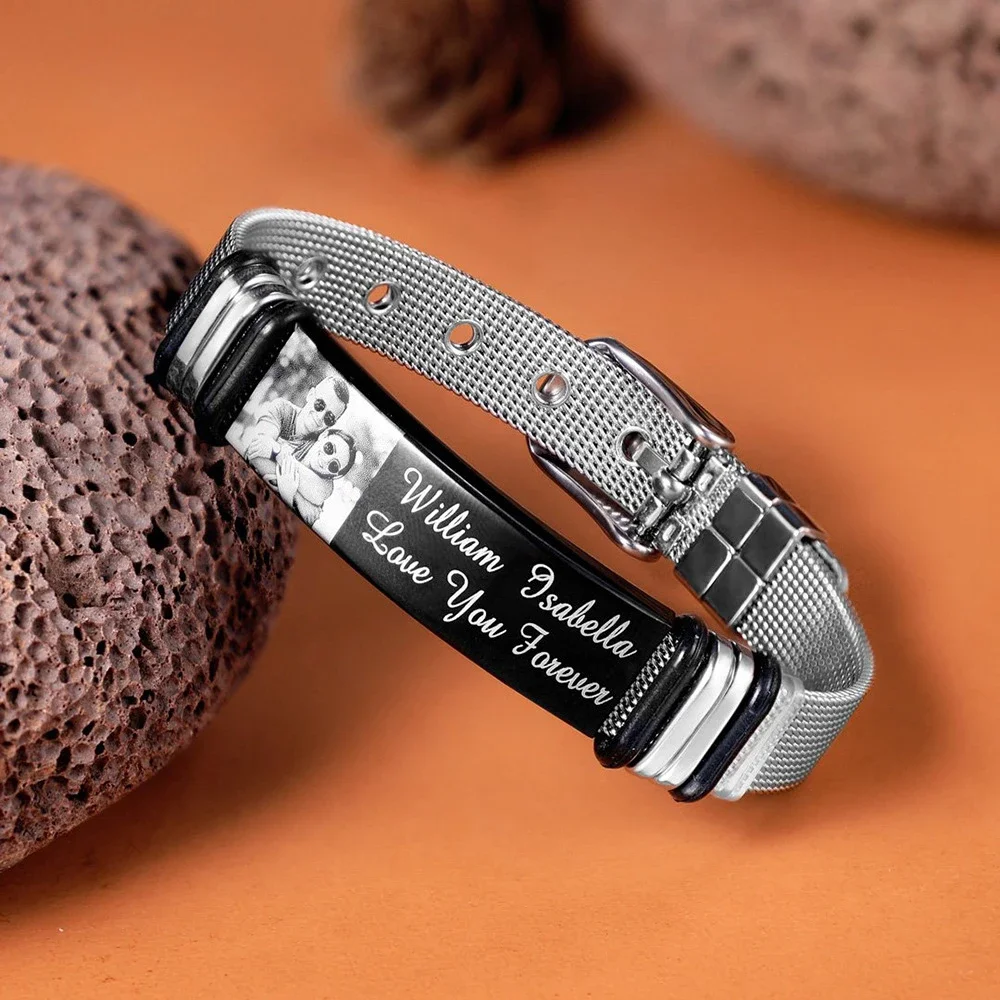 

Personalized Stainless Steel Photo Bracelet - Custom Engraved Picture & Text for Men Women Family Friends Couple Gift 2025