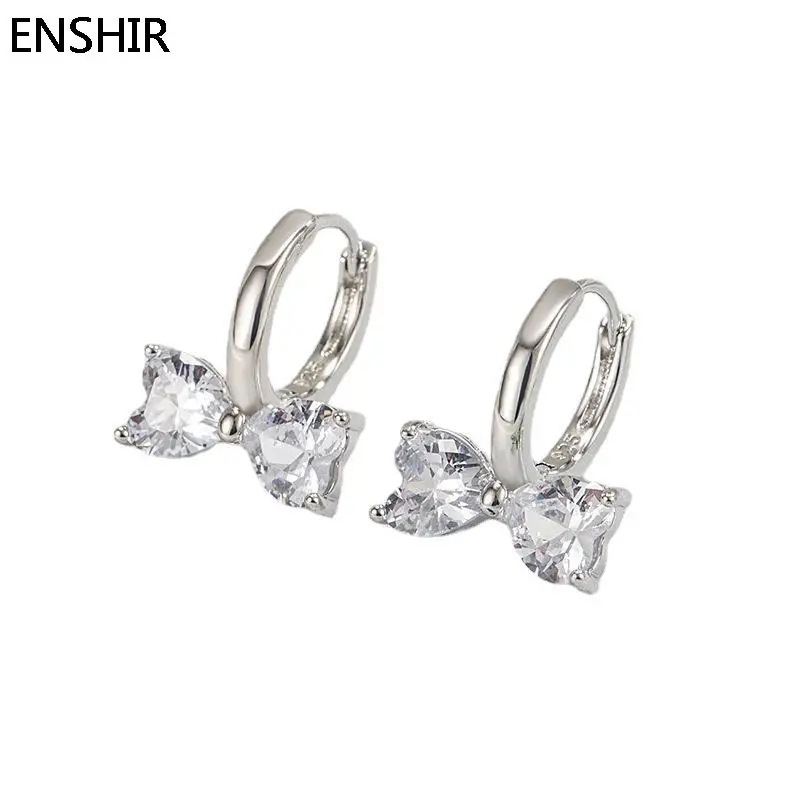 ENSHIR Sweet Zircon Bow Hoop Earrings for Women Exquisite Golden Silver Color Cute Huggies Jewelry pulseras mujer Wholesale