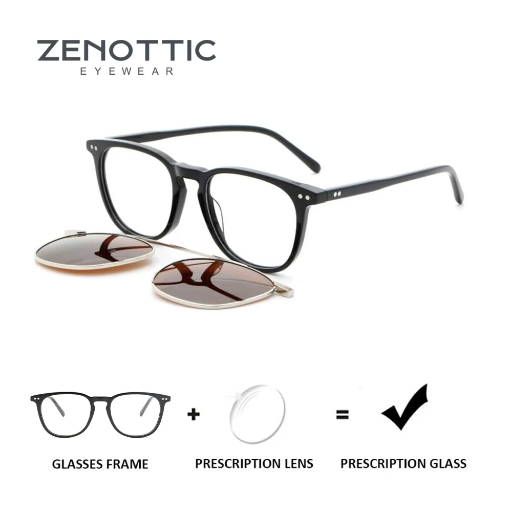 ZENOTTIC Unisex Prescription Clip On Glasses Square Acetate Frame Progressive Multifocal