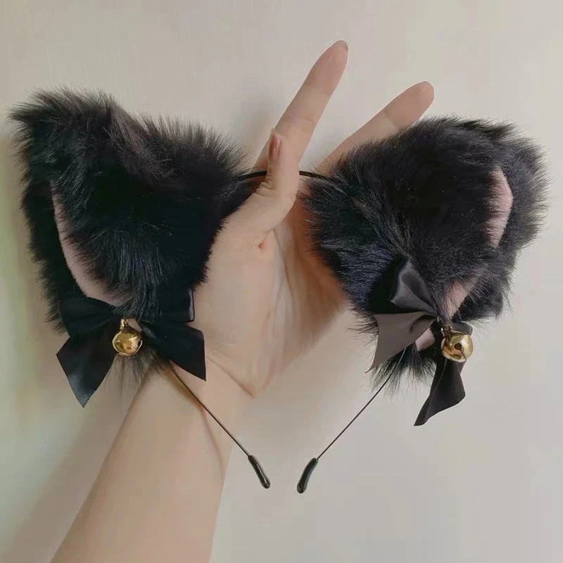 2024 Cat Wolf Fox Ears Shape Hairhoop Cosplay Costume Tail copricapo con Bell Decor Halloween Birthday Party Set for Kids