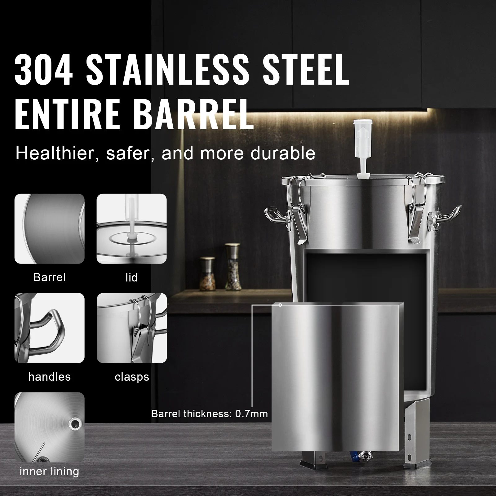 VEVOR 8 16 GALLON Bierbrouwfermentor Brouwemmer Fermentor voor het brouwen van thuisbrouwbenodigdheden met basisketel Voorraadpot