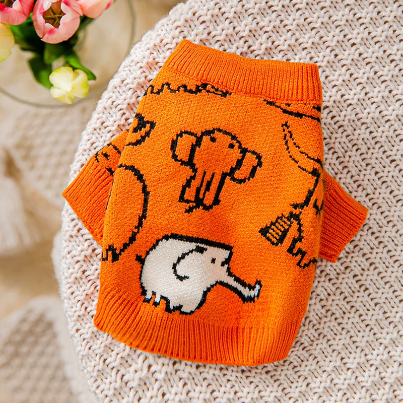 Pet Dog Sweater Elephant Print Cute Dog Knitted Coat Warm Dog Clothes Winter Dog Clothing Chihuahua Bichon Costume Cat Sweaters