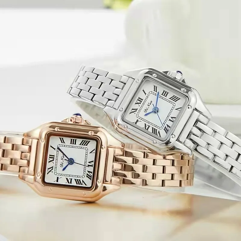 Vrouwen Horloges Zakelijke Luxe Dames Mode Quartz Horloge Eenvoudige Schaal Vierkante Kwaliteit Vergulde Roestvrijstalen Vouwklok