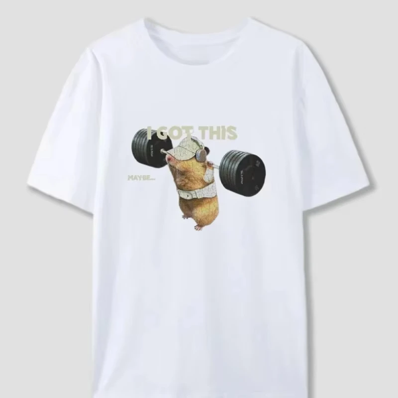 Unisex T‑shirt Funny Meme Animal Graphic Tee Crew Neck Short Sleeve Cute Cat Hamster Planet Fitness Humor Casual Print Top