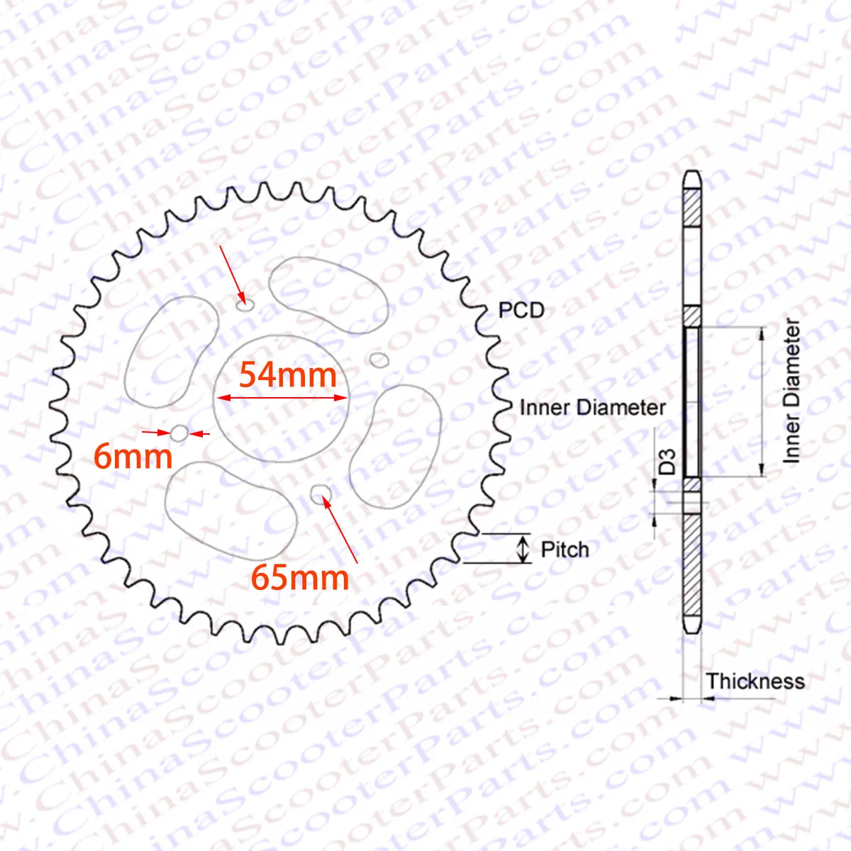 25H 55 65 80 89 Tooth 55T 65T 80T 89T 54MM Rear Sprocket For Razor EVO X-Treme IZIP E Gas Scooter Mini Moto