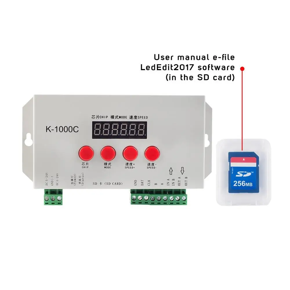 Origional K-1000C SD Card Controller RGB Controller WS2801 WS2811 WS2812B LPD6803 LED 2048 Pixels Program Controller DC5~24V