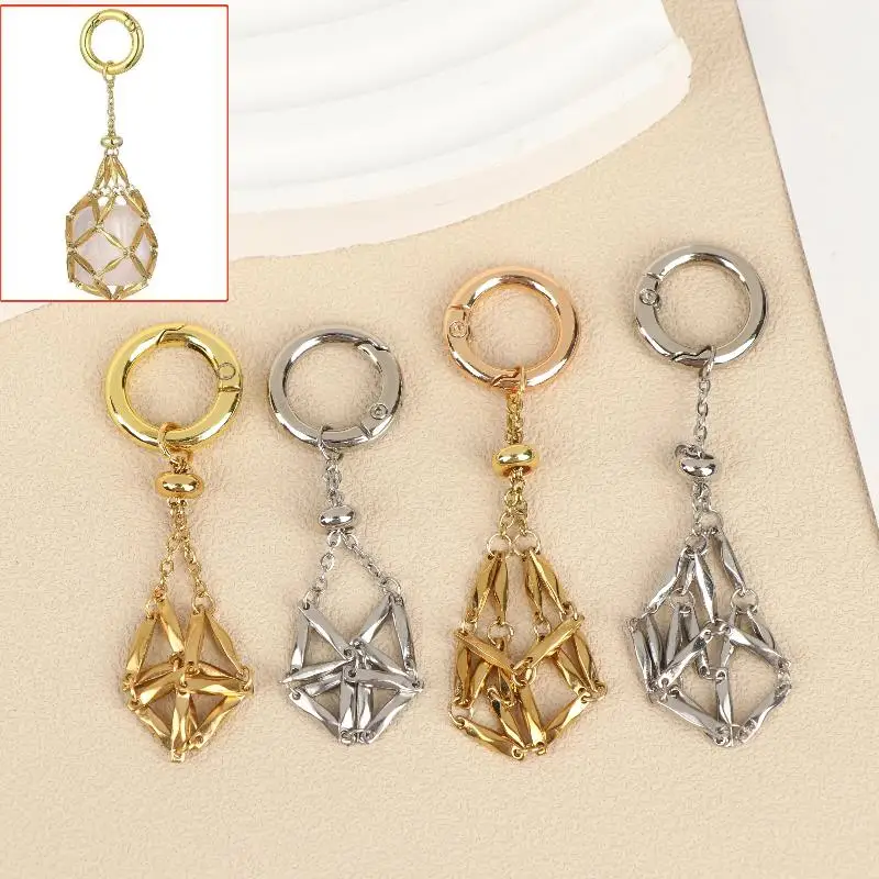 Stainless Steel Net Bag Stone Holder Keychain Stone Lover Gift Key Ring Pendant Jewelry Accessories Handbag Hanging Decor