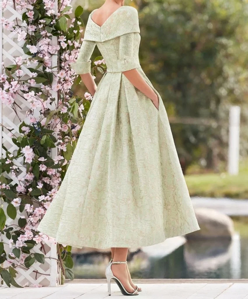 2024 Elegant 3/4 Sleeves Mother of Groom Dresses Sage Mother of the Bride Dress Tea Length Bateau Neck Evening Party Gowns