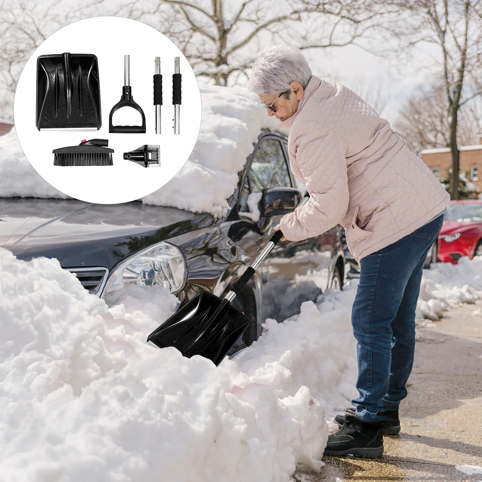 

1Set Multifunctional Car Snow Removal Kit Stainless Steel Snow Shovel Ice Scraper Tool for Vehicle Window Deicing Efficient