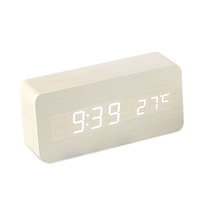 Smart Bamboo Wooden Electronic Digital Alarm Clock Sound Control Time Temperature Led Display