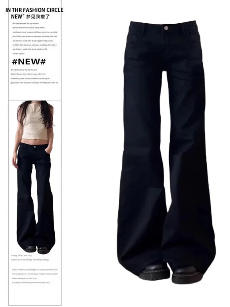 Normcore Y2K pantalones vaqueros negros holgados lavados Vintage Casual minimalista pantalones Grunge cintura alta Color sólido calle Retro Jeans