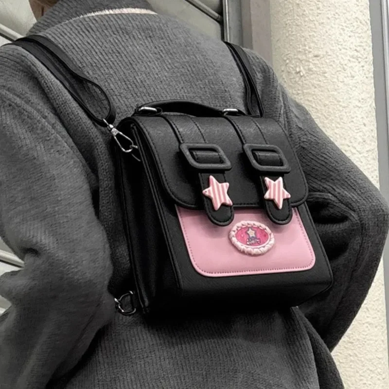 Xiuya Kleine Y2k Damesrugzak Originele Harajuku Mode Pu Lederen Rugzak Contrastkleur Casual Straat Zoete Coole Vrouwelijke Tas