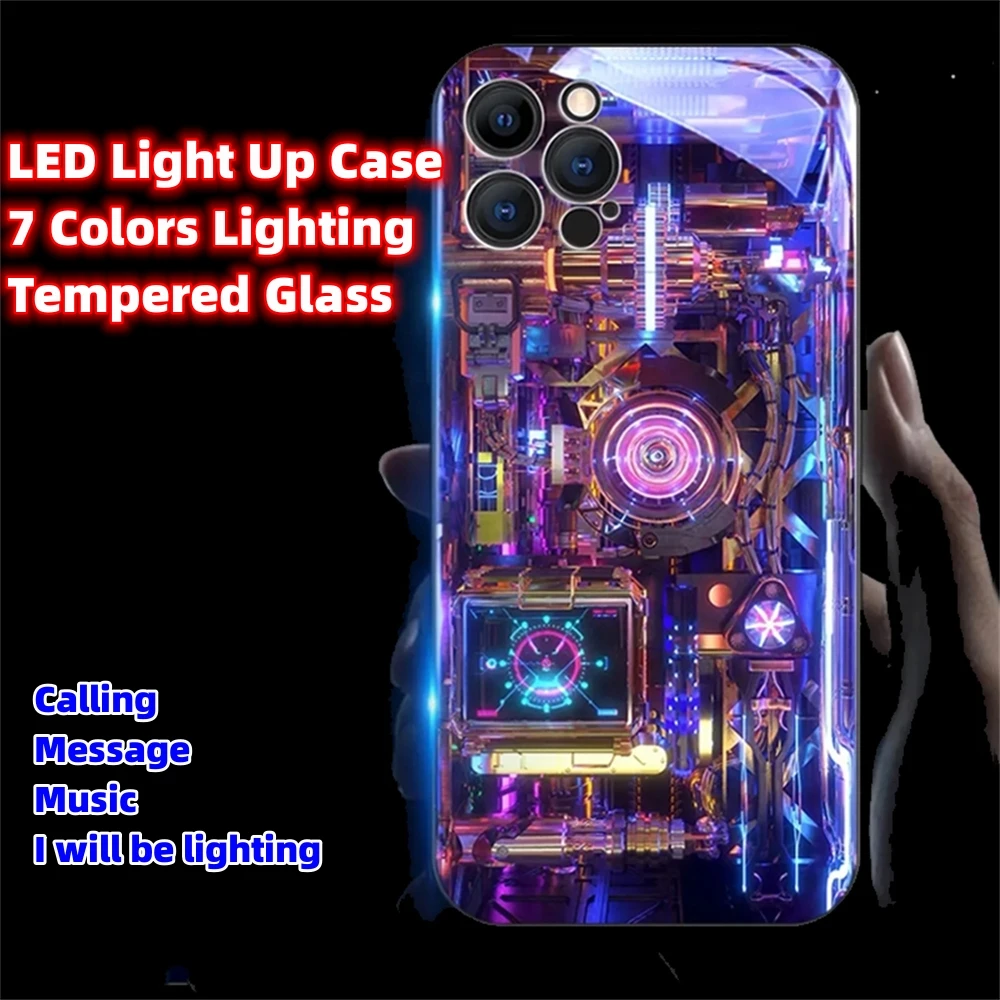 

Luxury PCBA Design Sound Music Control Led Light Glowing Phone Case For iPhone 15 14 13 12 11 Pro Max XR XS Plus 6 7 8 SE2020