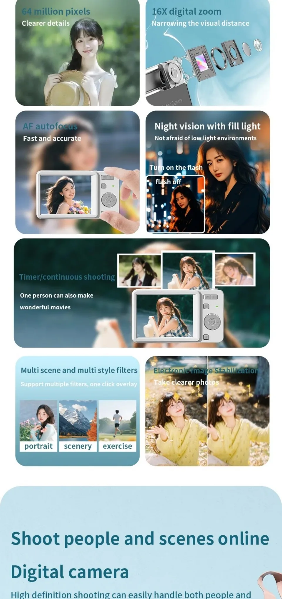 4K HD Sliding Digital Camera 64MP Retro CCD‑Style Mini Camera IPS Screen Multiple Shooting Modes Student Campus Photo Video Cam