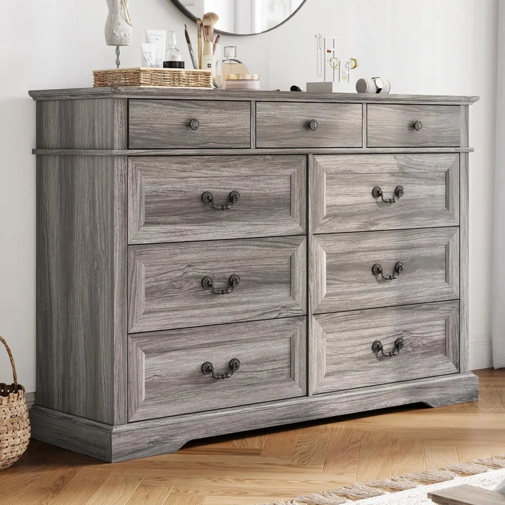 Farmhouse 9-Drawer Dresser -  Chest of Drawers for Bedroom and Living Room Organization,Wood Dresser with Ample Storage Space