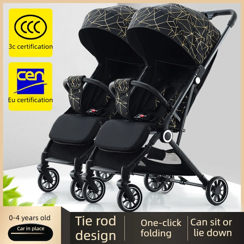 Twin Baby Stroller with Dual Reclining Seats One Step Brake Shock Absorption and Foldable Modular Travel Design