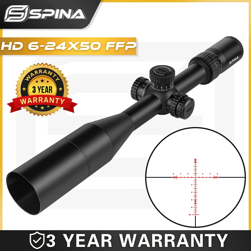 

SPINA OPTICS HD 6-24x50 FFP IR First Focal Plane Luneta Side Parallax Tactical Hunting Sight Zero Lock Turret CQB.308.556