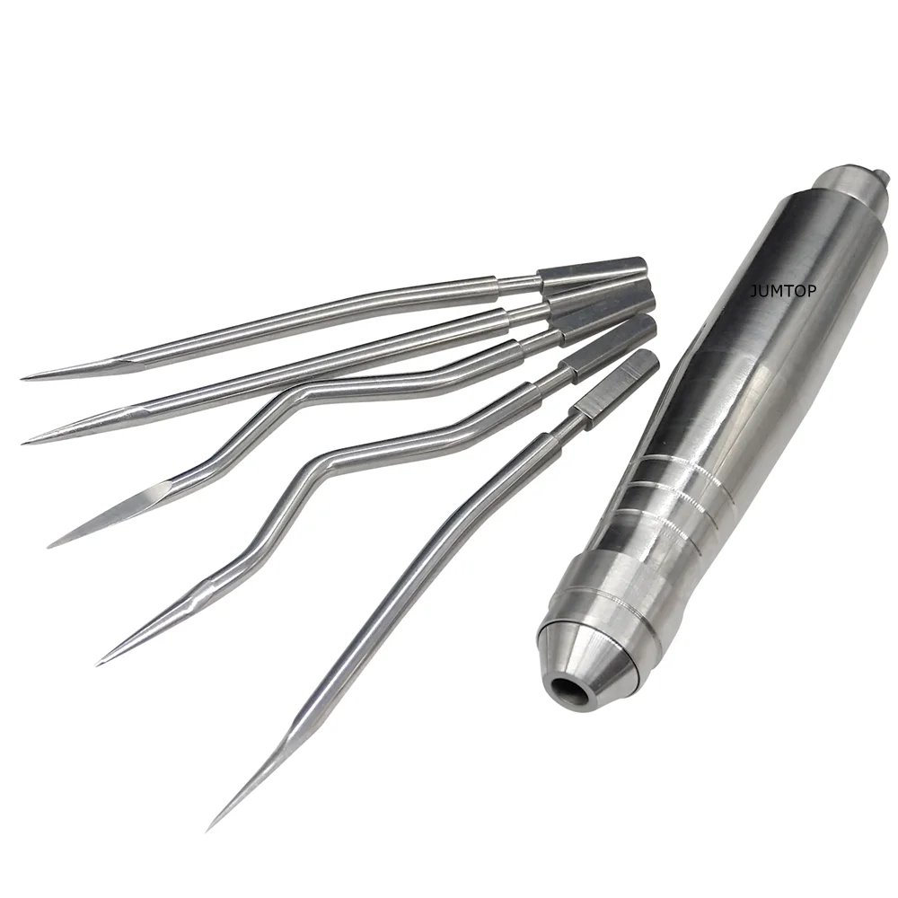 Dental Tooth Extraction Surgery Instruments Turbine Pneumatic Elevator Set Tools with 5 Tips for Clinic Dentistry Tools 4 Hole